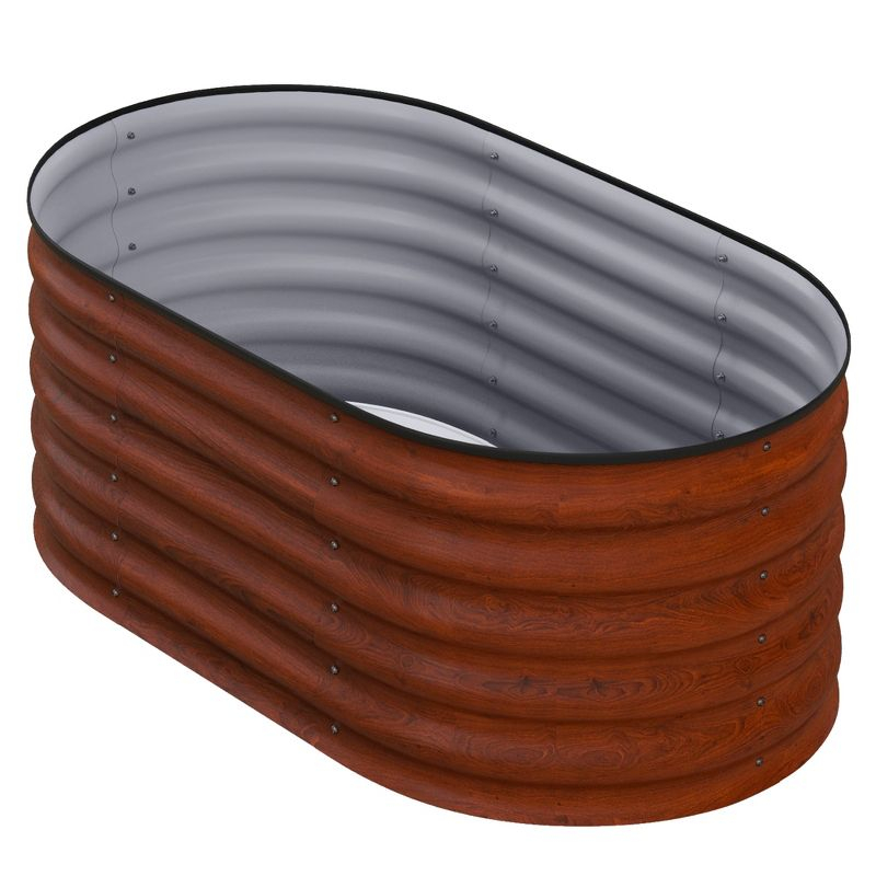 Outsunny Galvanized Raised Garden Bed Kit, Metal Planter Box with Safety Edging, 41.25" x 23.5" x 16.5", Brown