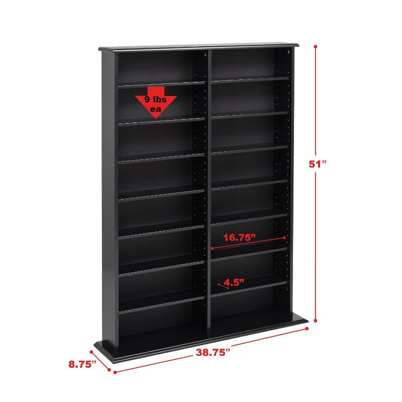 Double Width Wall Storage Black - Prepac: Library-Style Media Organizer, Holds 640 CDs & 270 DVDs