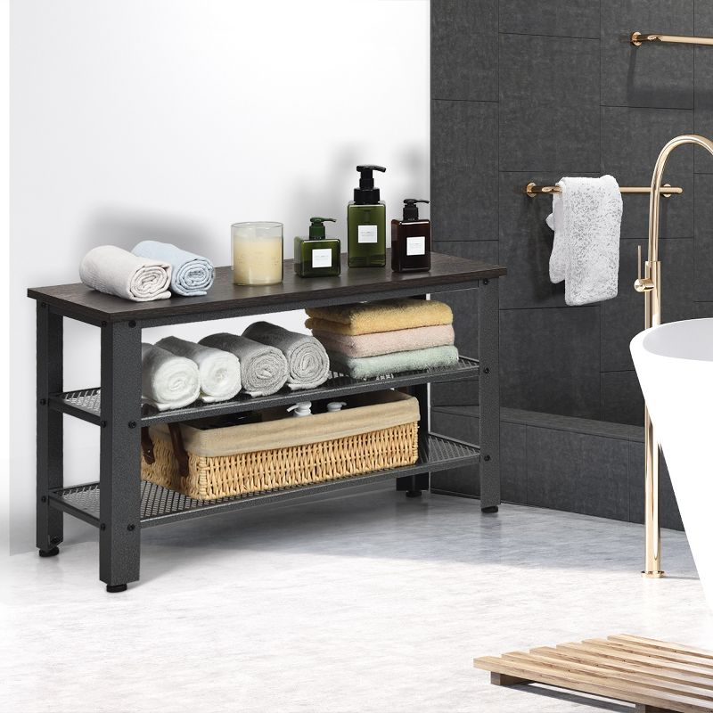 Tangkula 3-Tier Industrial Shoe Rack Entryway Bench with Mesh Storage Shelf