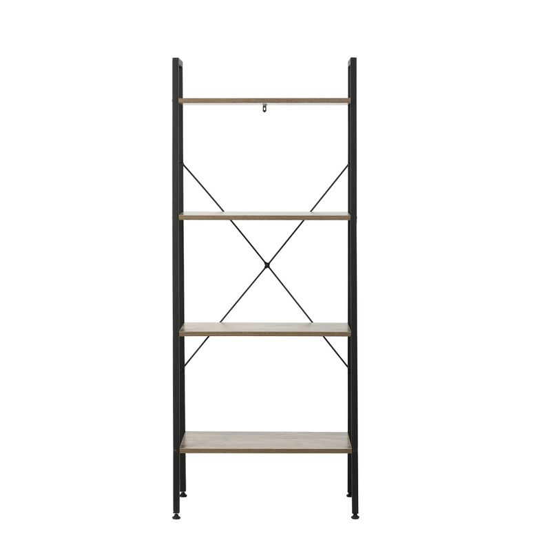 LuxenHome 4-Shelf 58.3" x 23.62" W Wood and Metal Ladder Bookcase. Brown