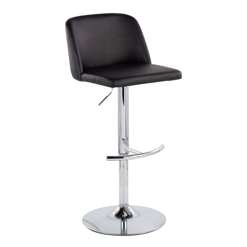 LumiSource Set of 2 Toriano PU Leather/Metal Barstools Chrome/Black:: Adjustable, Swivel, Upholstered Counter Seating