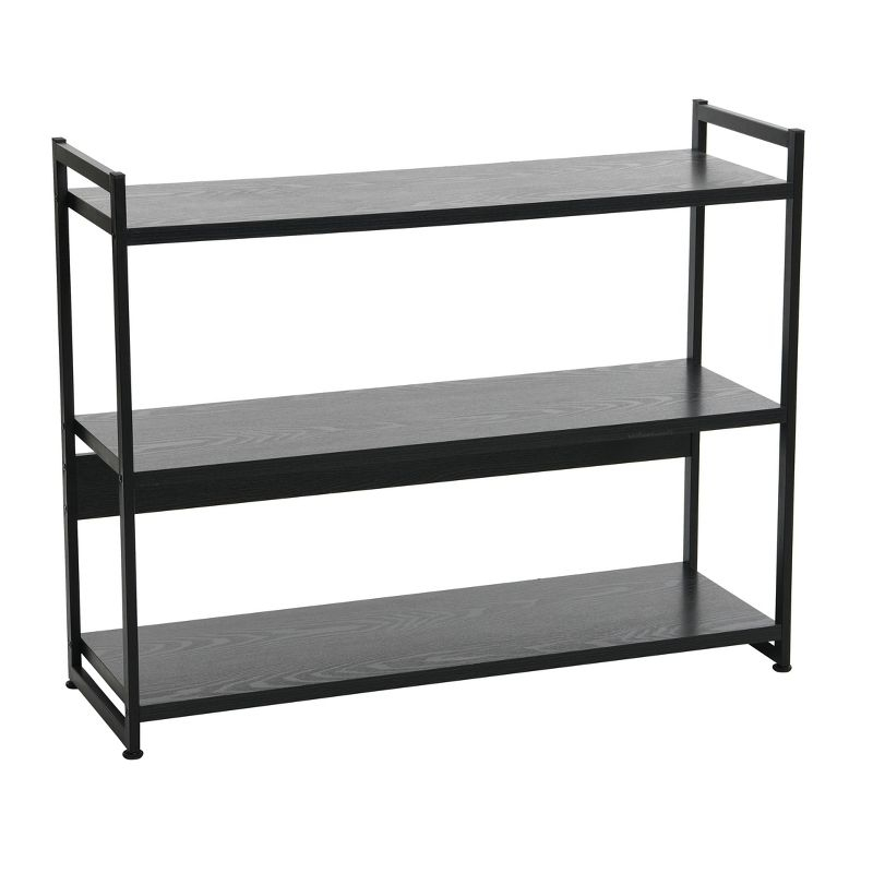 Household Essentials 32.5" Jamestown Wide 3 Shelf Bookshelf Black Oak: Sturdy Iron Frame, Adult Assembly Required