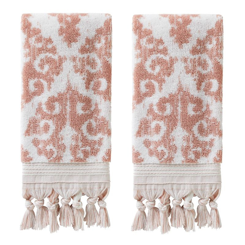 SKL Home 2pc Mirage Fringe Hand Towel Set Blush: 100% Cotton, Jacquard Terry, Bathroom Decor
