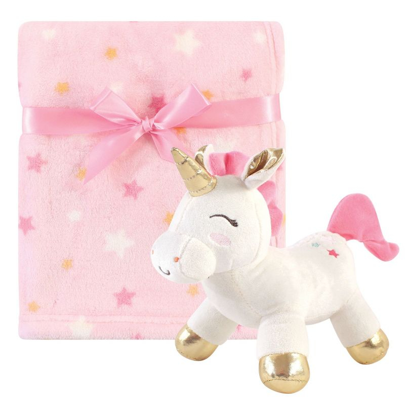 Luvable Friends Baby Girl Unicorn Themed Baby Bedding Set, Unicorn Blanket And Toy, One Size