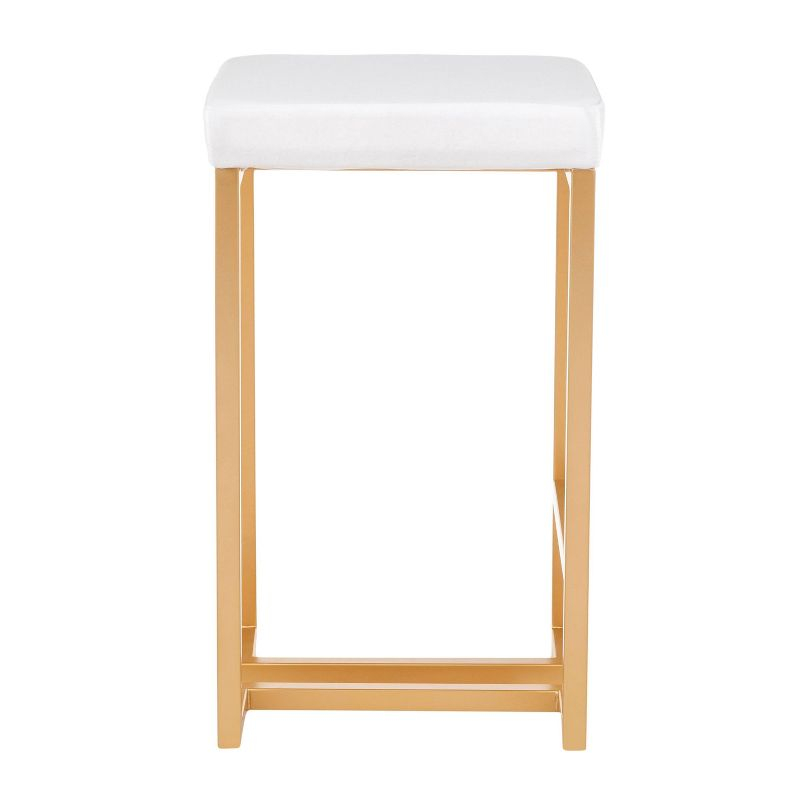 Set of 2 Midas 26" Gold Frame & White Velvet Seat Counter Height Barstool - LumiSource