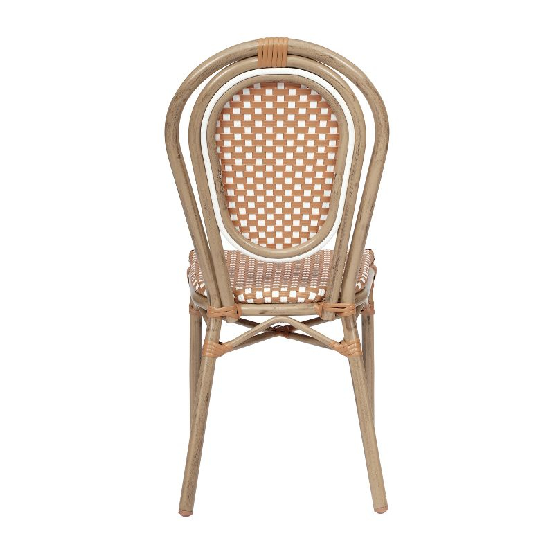 Flash Furniture 4 PK Lourdes Indoor/Outdoor Commercial Thonet Bistro Stack Chair, Natural/White PE Rattan & Bamboo Print Aluminum Frame in Light Nat