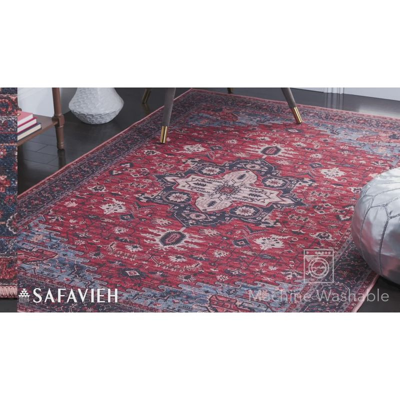 Serapi SEP560 Power Loomed Machine Washable Skid-Resistant Indoor Accent Rug - Red/Navy - 2'x5' - Safavieh