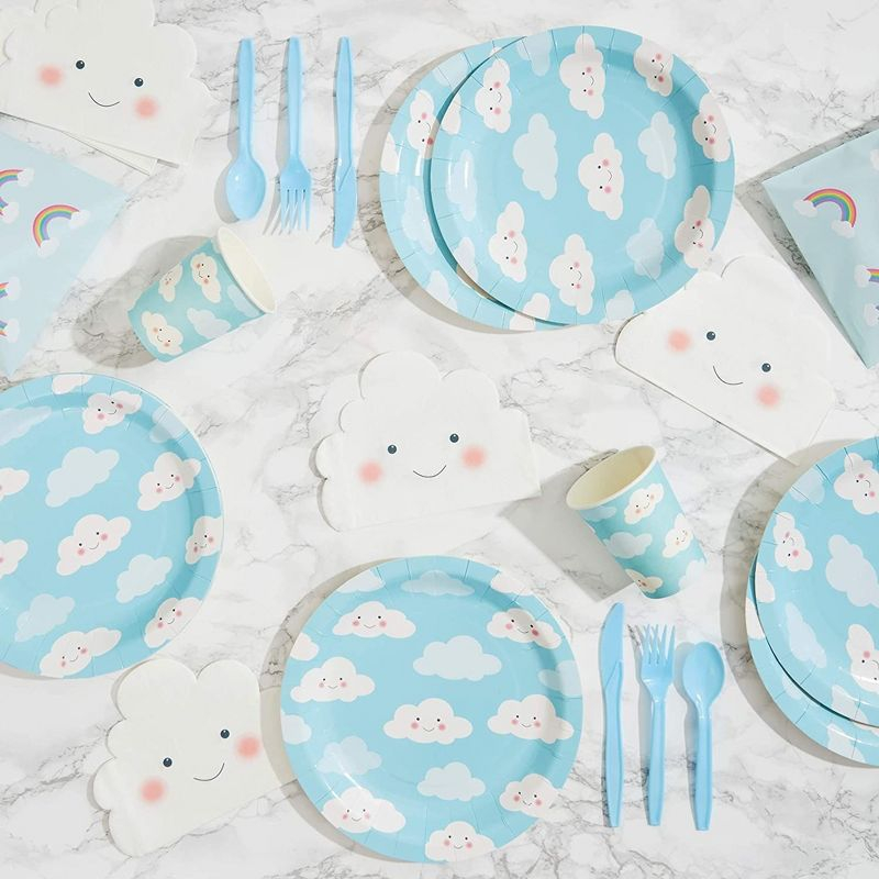Juvale 144-Piece Serves 24 Cloud Themed Party Supplies - Disposable Plates, Napkins, Cups & Cutlery
