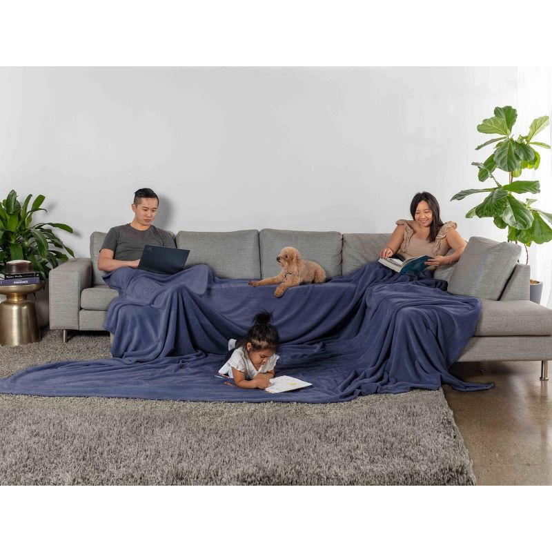 Truly Soft Velvet Plush Family Blanket Navy: 120x120" Microplush, Machine Washable, All Ages