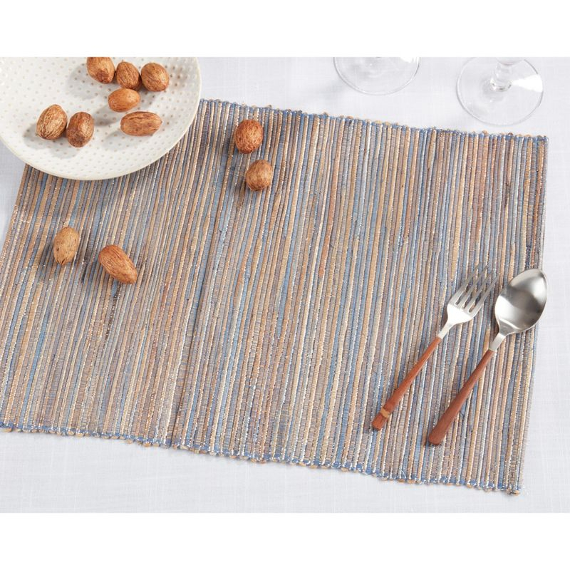 Saro Lifestyle Water Hyacinth Woven Placemats With Shimmering Accents, Blue, (Set of 4 pcs)