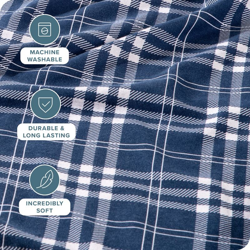 Stirling Plaid - Blue/White Cotton Flannel Twin Sheet Set by Bare Home