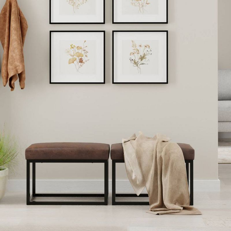 WyndenHall 26" Kerwood Contemporary Rectangle Bench Distressed Chestnut Brown: Upholstered Entryway Seating, Faux Leather