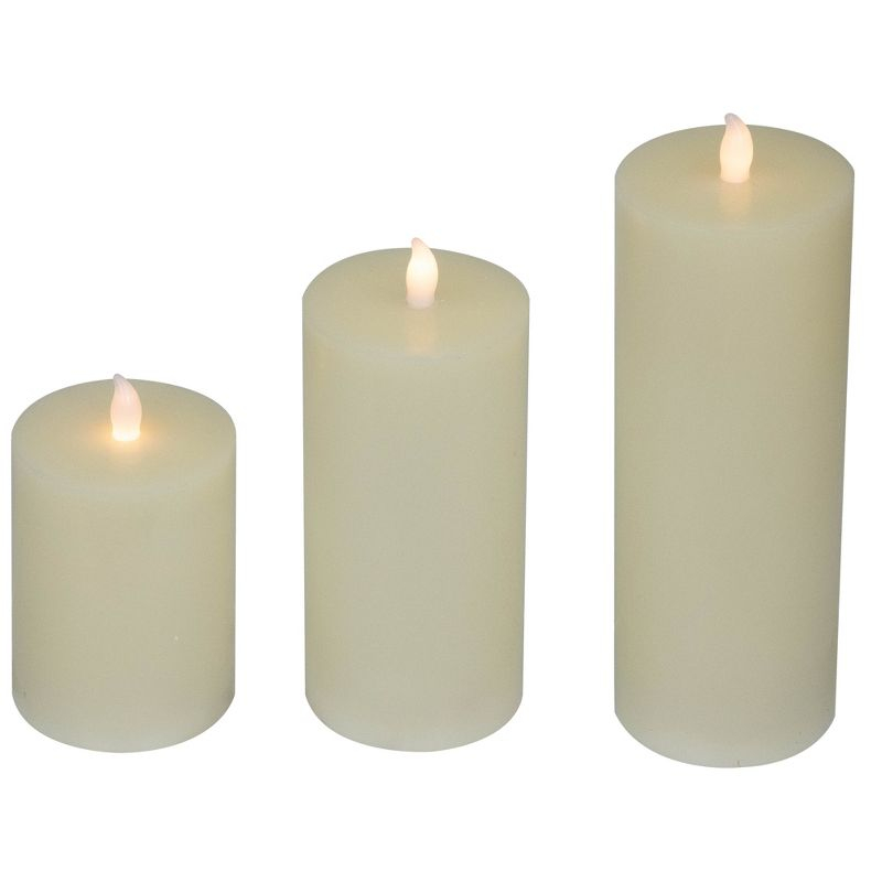 Northlight LED Flickering Flameless Pillar Candles - 8.75" - Cream - Set of 3