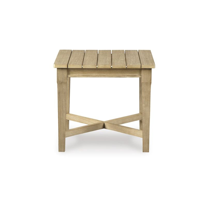 Signature Design by Ashley Carter Hall Outdoor End Table, Weather-Resistant Eucalyptus Wood, Square, Beige