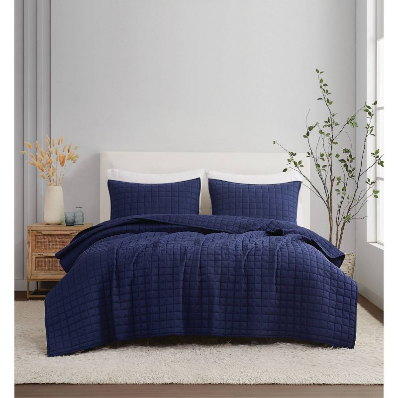 Brooklyn Loom 3pc Full/Queen Flax Linen Quilt Set Navy Blue