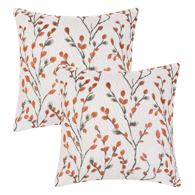 Unique Bargains Four Seasons Decoration Throw Floral Pattern Pillow Cases 2 Pcs Orange Flower 18" x 18"