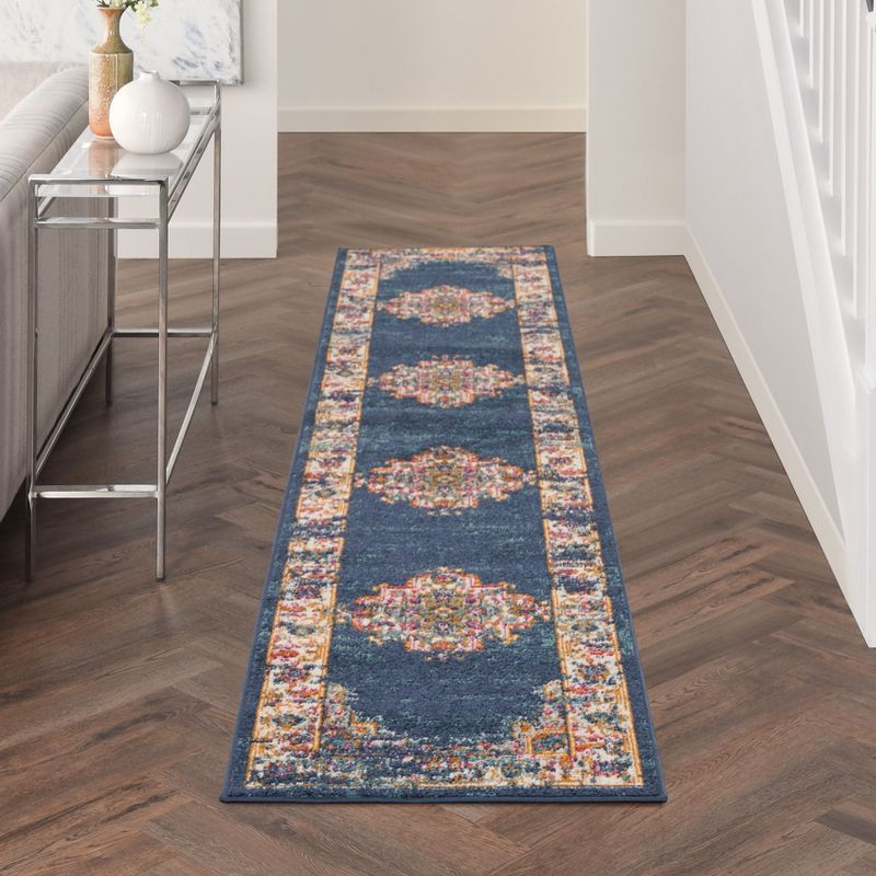 Nourison Passion Medallion Bohemian Indoor Rug Navy 2'2" x 10'