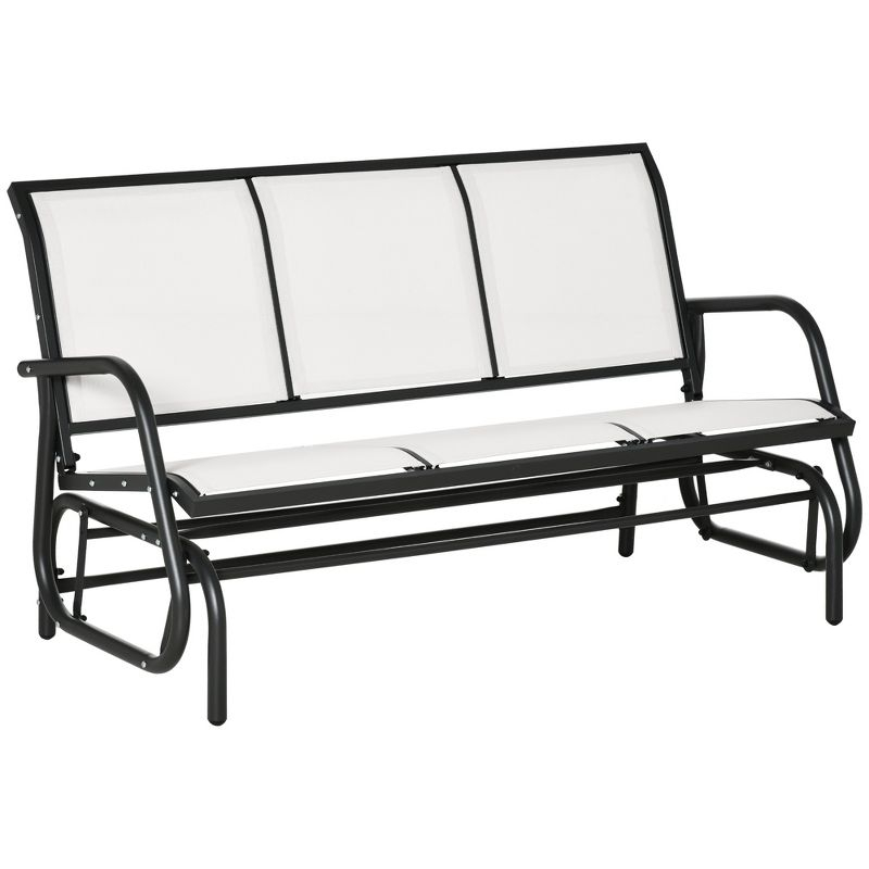 Outsunny Patio Glider Bench, Outdoor Porch Glider Swing with 3 Seats, Breathable Mesh Fabric, Metal Frame, Cream White