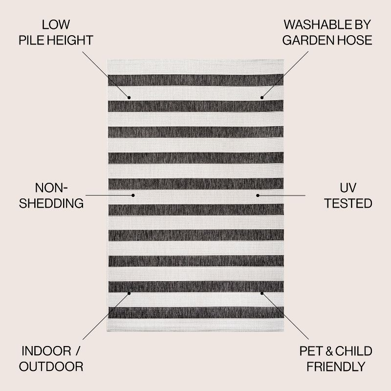 4'x6' Aveiro Wide Stripe Indoor/Outdoor Area Rug, Black/Cream - JONATHAN Y