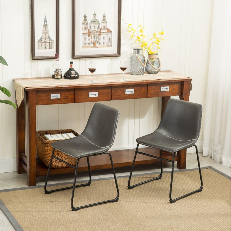 Roundhill Furniture Lotusville Vintage PU Leather Dining Chairs, Antique Gray, Set of 2