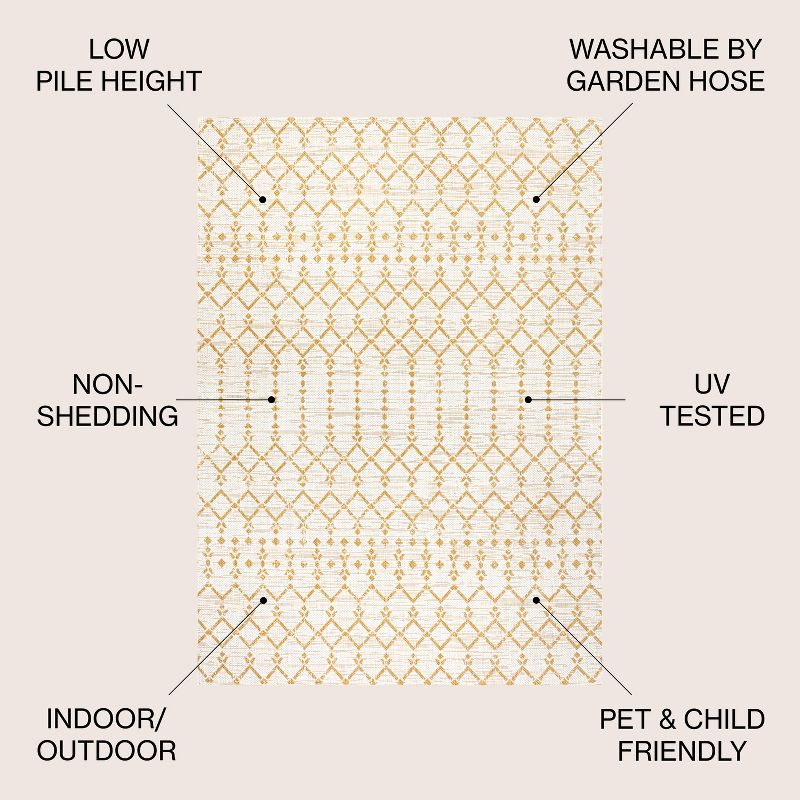 4' x 6' Ourika Moroccan Geometric Textured Weave Indoor/Outdoor Area Rug, Cream/Yellow - JONATHAN Y