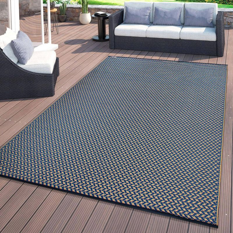 World Rug Gallery Contemporay Solid Reversible Plastic Indoor and Outdoor Rugs - NAVY 5' X 7'