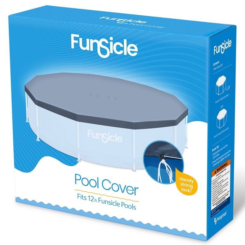 Funsicle 12ft Round Frame Seasonal Debris Above Ground Swimming Pool Cover with Drain Holes and Adjustable String Lock, Accessory Only, Gray