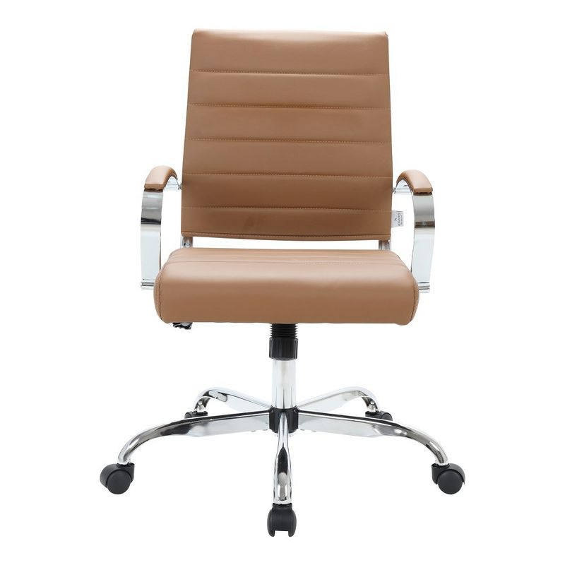 LeisureMod Benmar Mid-Back Office Conference Chair Upholstered in Leather with Swivel and Tilt in Brown