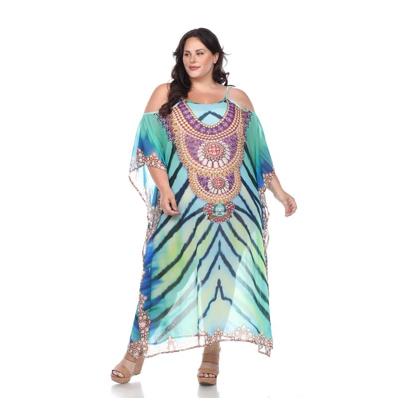 Women's Plus Size Sheer Caftan Maxi Dress Green One Size Fits Most Plus - White Mark