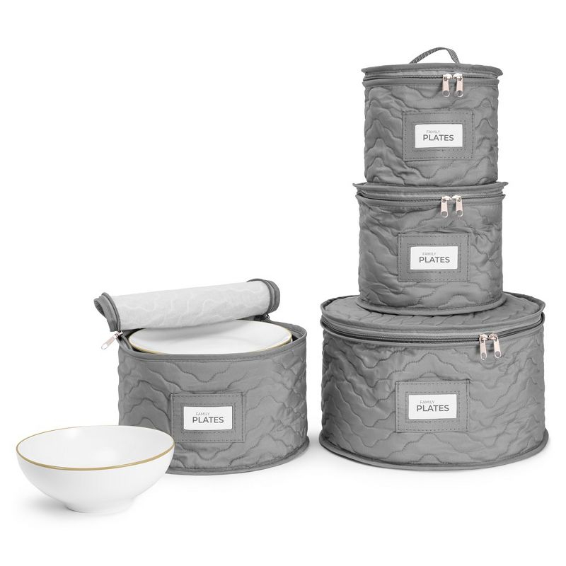 Sorbus 4 Piece Quilted China Dinnerware Storage Cases - for Dinnerware, Plate Organizer (Gray)