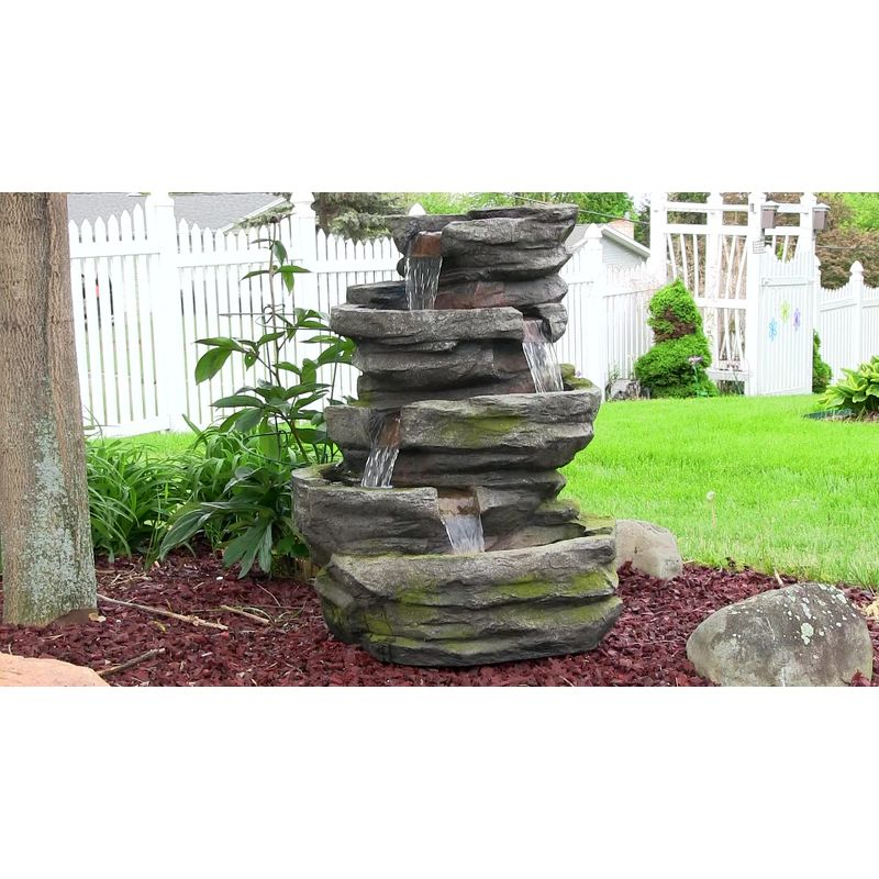 Sunnydaze 31"H Electric Polyresin and Fiberglass Lighted Cobblestone Waterfall Outdoor Water Fountain with LED Lights