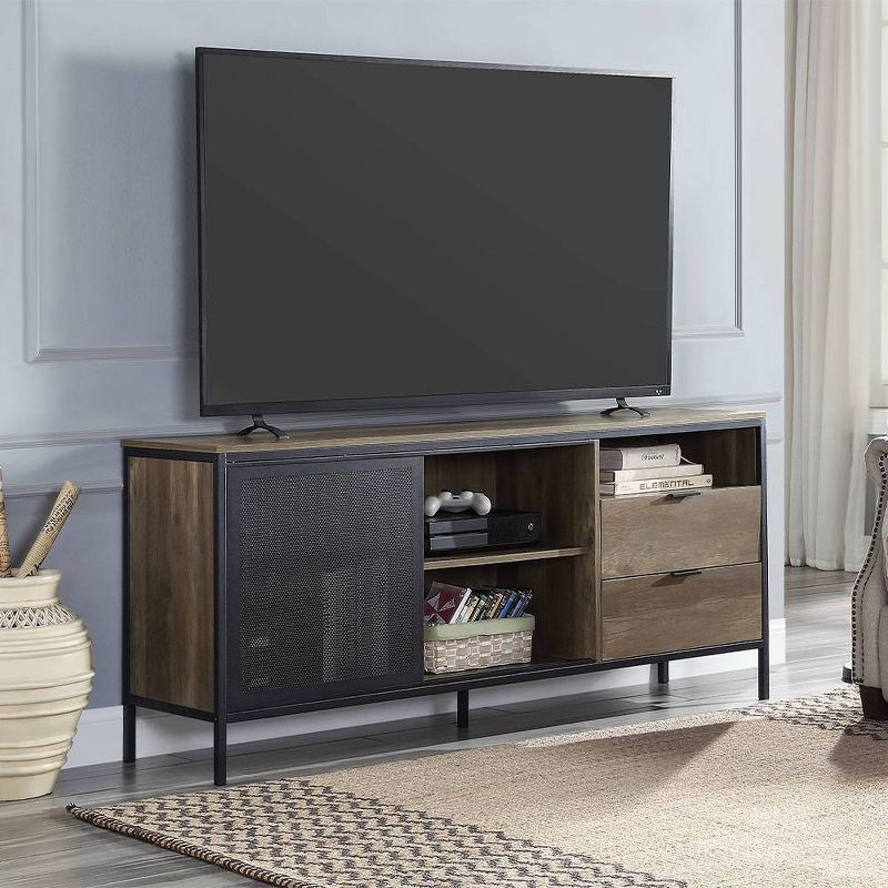 Acme Furniture Nantan TV Stand for TVs up to 60" Rustic Oak/Black Finish