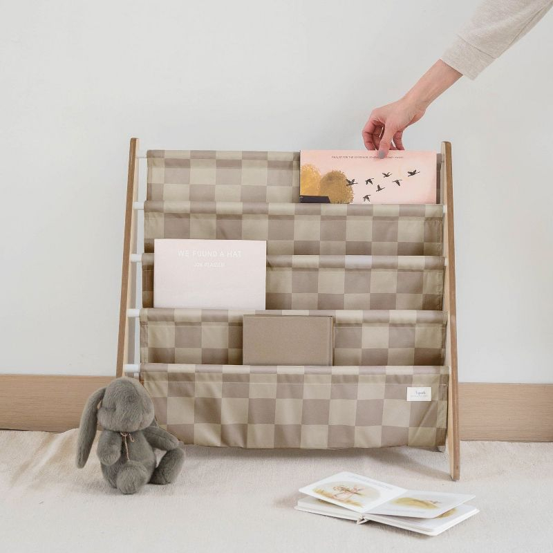 3 Sprouts Recycled Fabric Kids Bookcase, Toddler Bookshelf - Checkerboard Beige