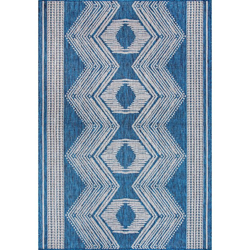 nuLOOM 10' x 12' Outdoor Geometric Area Rug, Stain Resistant, Weather Resistant, High Traffic, Patio, Balcony, Outside, Ranya Blue