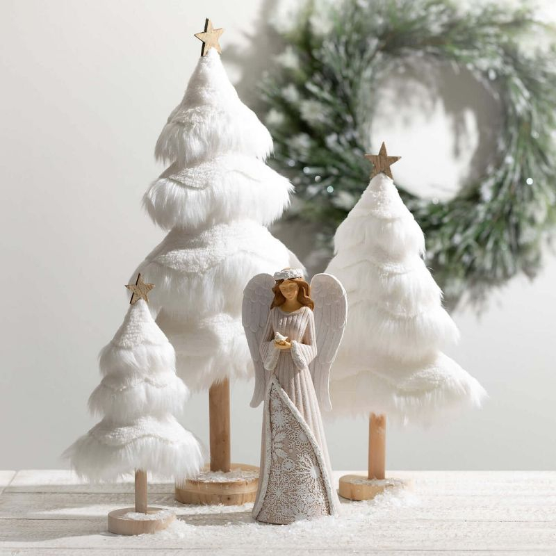 Faux Fur Tabletop Tree White 24"H Wood Set of 3
