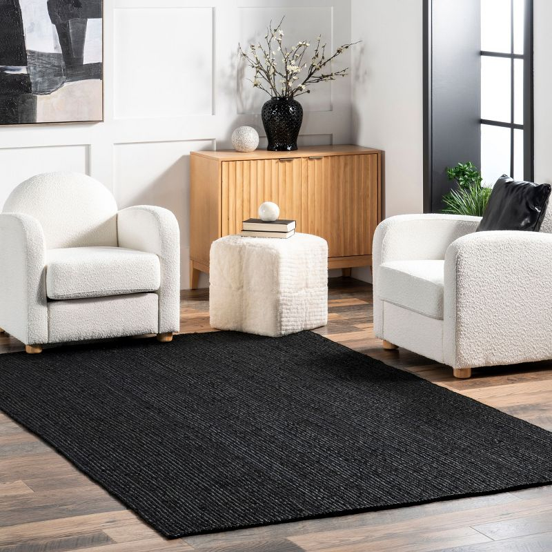 Nuloom 10x14 Rigo Jute Hand Woven Indoor Area Rug, Black, Solid Farmhouse Design, Natural Fiber Bedroom, Living Room, Kitchen,