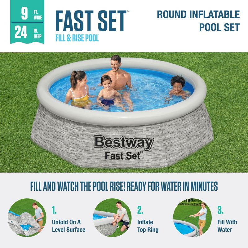 Bestway Above Ground Swimming Pool Set, 8' x 24" Round Inflatable Outdoor Backyard Pool with 497 Gallon Water Capacity and 330 GPH Filter Pump