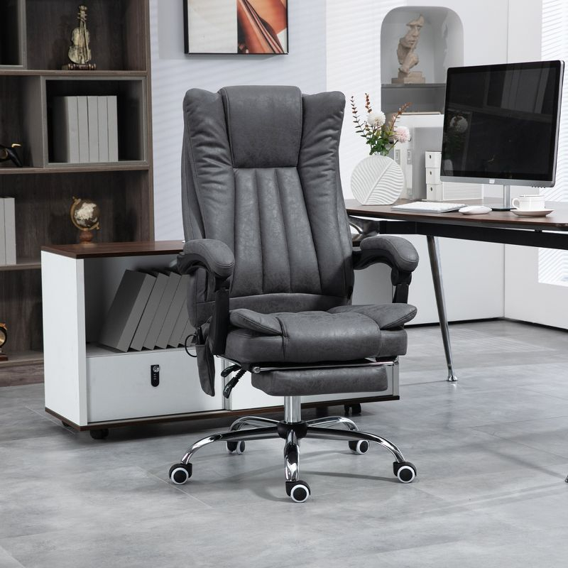 Vinsetto Microfiber Office Chair, High Back Computer Chair with 6 Point Massage, Heat, Adjustable Height and Retractable Footrest, Dark Blue