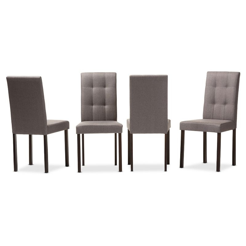 5pc Andrew Modern and Contemporary Fabric Upholstered Grid Tufting Dining Set Dark Brown/Gray - Baxton Studio: Solid Rubberwood, Wood Veneer
