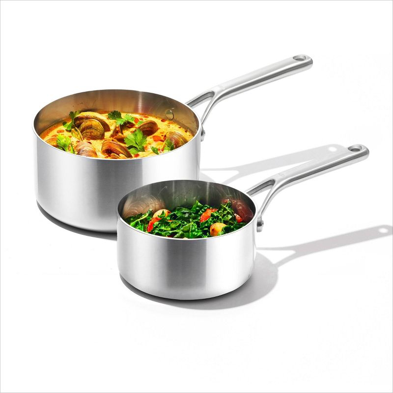 OXO 10pc Mira Tri-Ply Stainless Steel Cookware Set Silver: Dishwasher-Safe, Gas & Induction Compatible, UPC 885837031089
