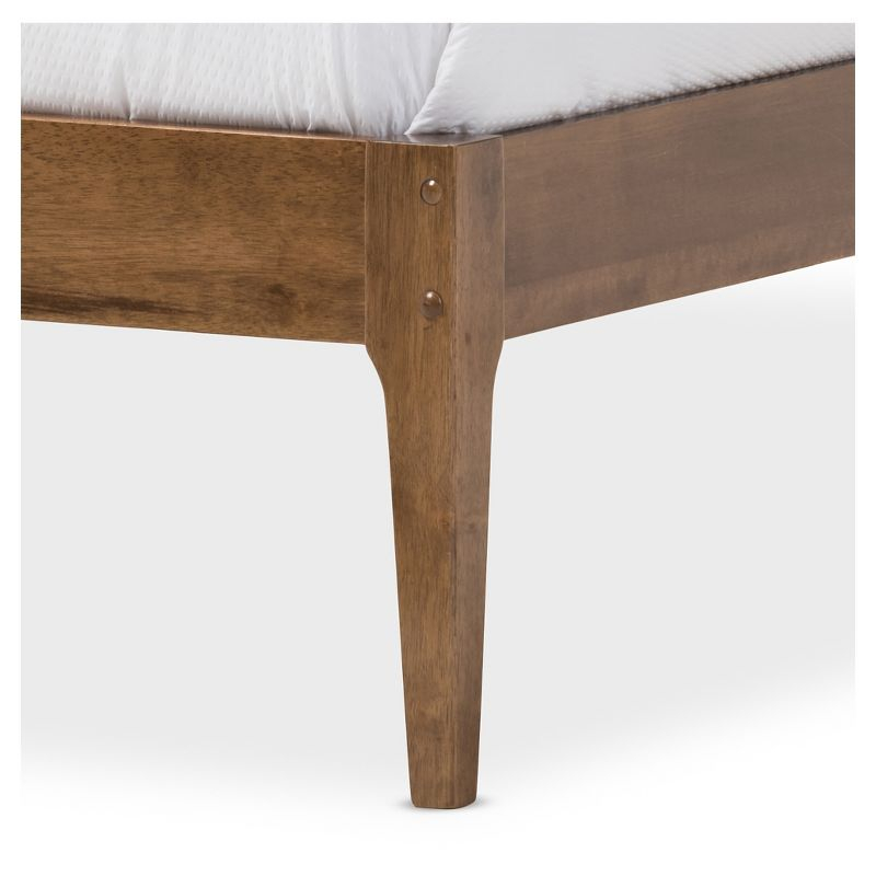 Baxton Studio Queen Bentley Mid-Century Modern Solid Wood Bed Frame Walnut Brown : Rubberwood, No Box Spring Needed