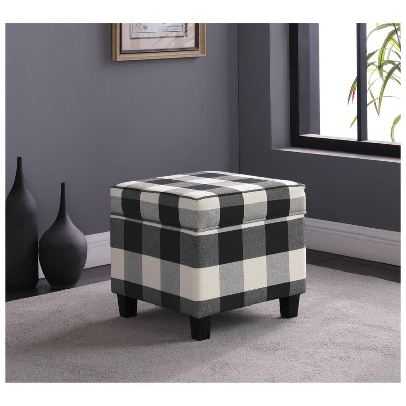 Cole Classics Square Storage Ottoman with Lift Off Top Black Plaid - HomePop: Cotton Upholstered, Hardwood Frame, Foam Fill