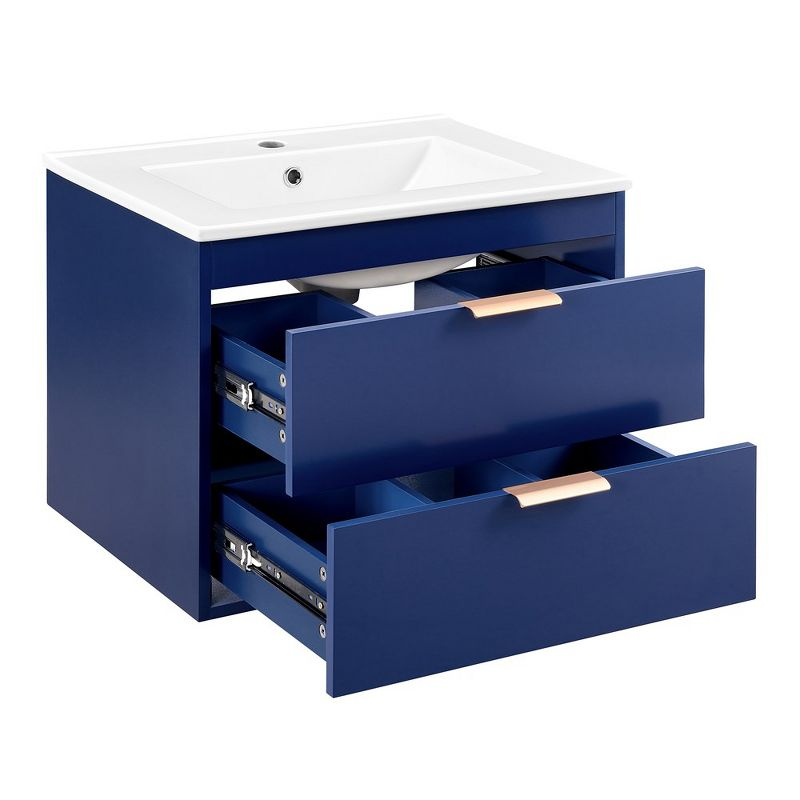 24" Floating Wall Mounted Bathroom Vanity With White Ceramic Sink Storage Drawers Wooden Bathroom Storage Cabinet, Blue