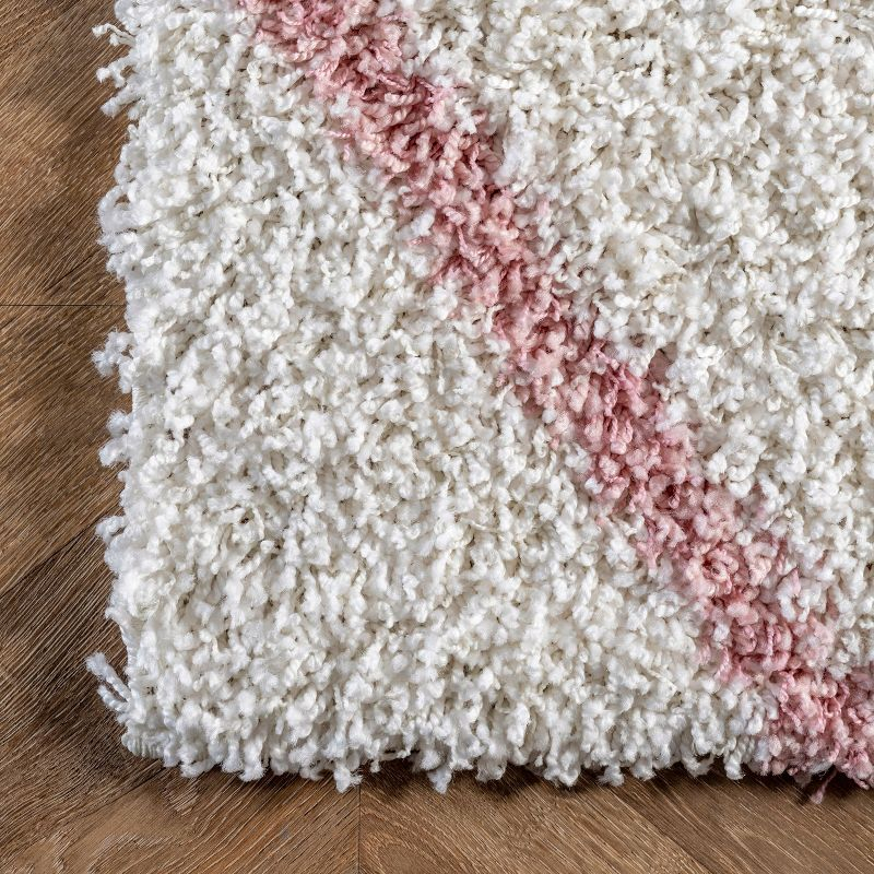 Nuloom Tess Geometric 2x8 Runner Shag Indoor Area Rug for Living Room Bedroom Dining Room Nursery Entryway Hallway, Pink/Ivory