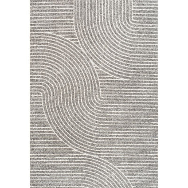 JONATHAN Y Skagen High-Low Minimalist Curve Geometric Gray/Ivory 4 ft. x 6 ft. Indoor/Outdoor Area Rug