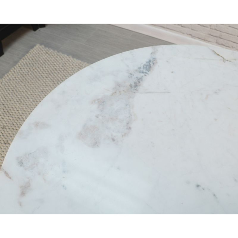 Carolina Living 36" Zaha Round Marble Top Dining Table White: Midcentury Modern, Metal Pedestal Base, Seats 4