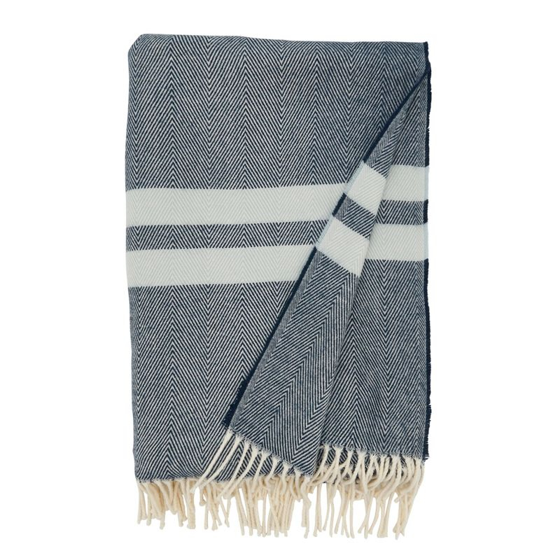 Saro Lifestyle Trendy Stripe and Herringbone Fringed Throw, Blue, 50"x60"