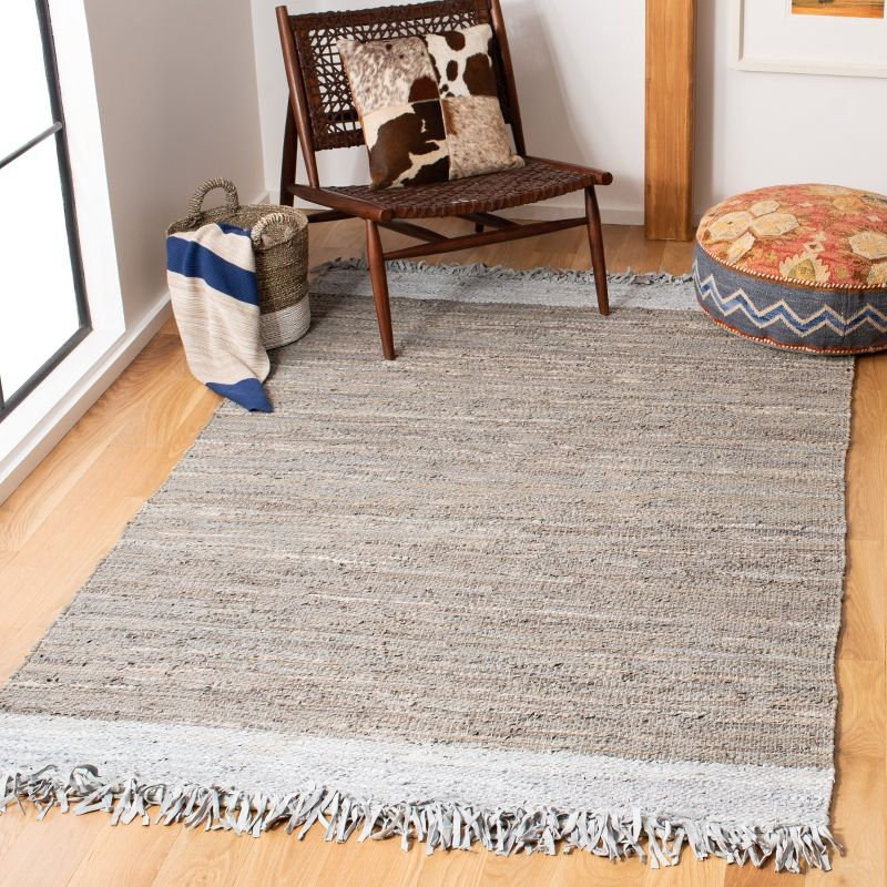 Vintage Leather VTL310 Hand Woven Indoor Area Rug - Light Grey/Taupe - 5'x8' - Safavieh