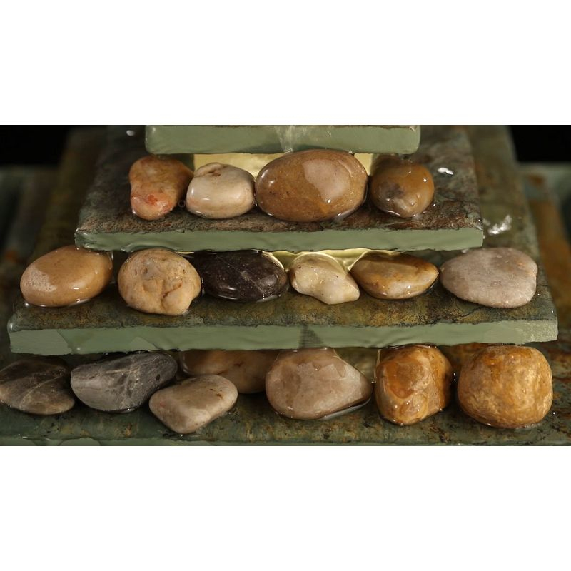 John Timberland Four Tiers Rustic 4 Tier Slate Stone Indoor Tabletop Water Fountain with LED Light 9" for Table Office Desk Home Bedroom Living Room