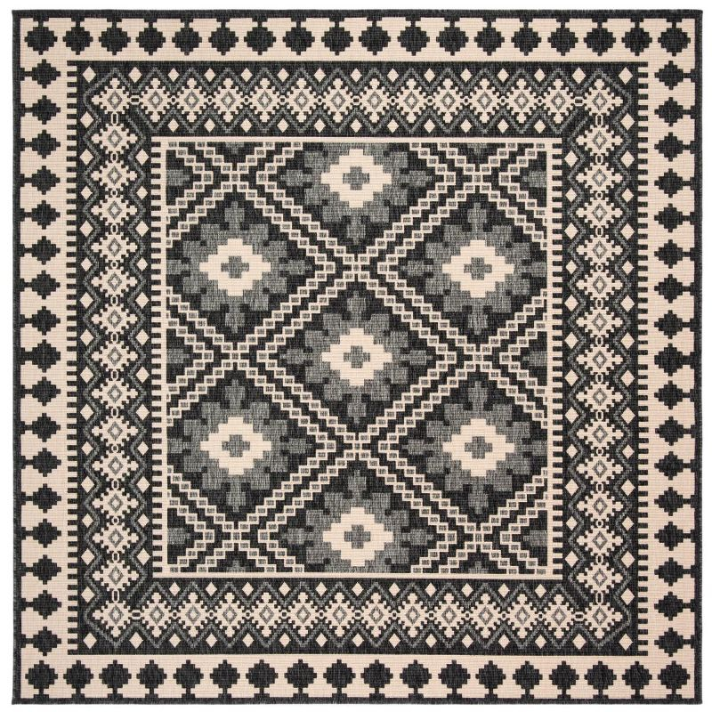 Veranda VER099 Power Loomed Indoor/Outdoor Accent Rug - Ivory/Grey - 3'x3' - Safavieh